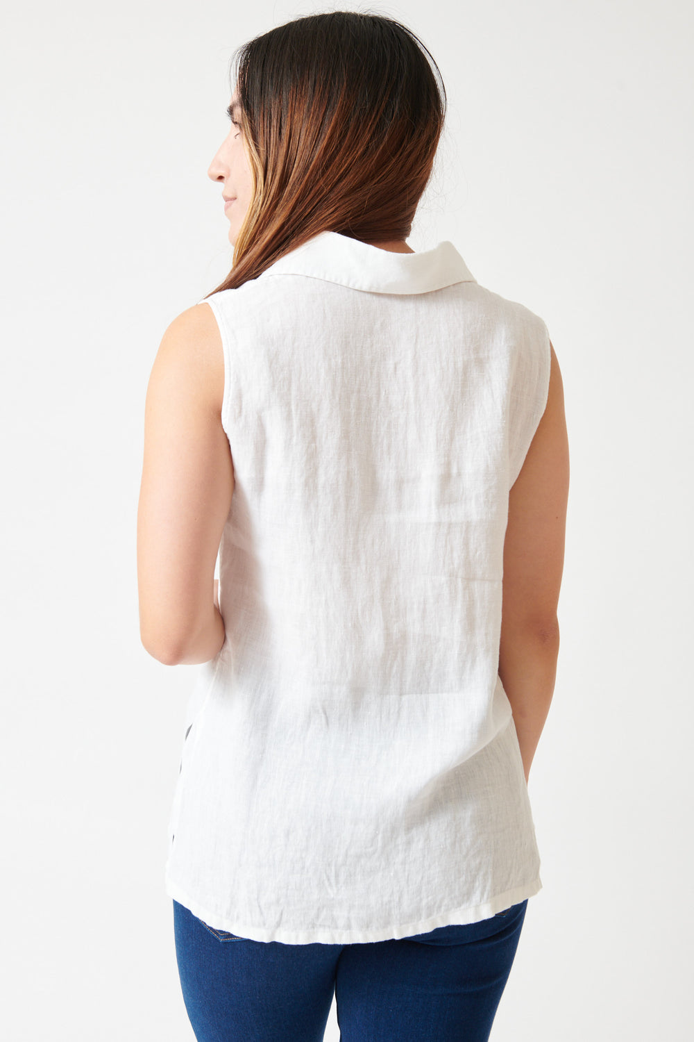 Maria wearing Giangi Betty Sleeveless Shirt rear view