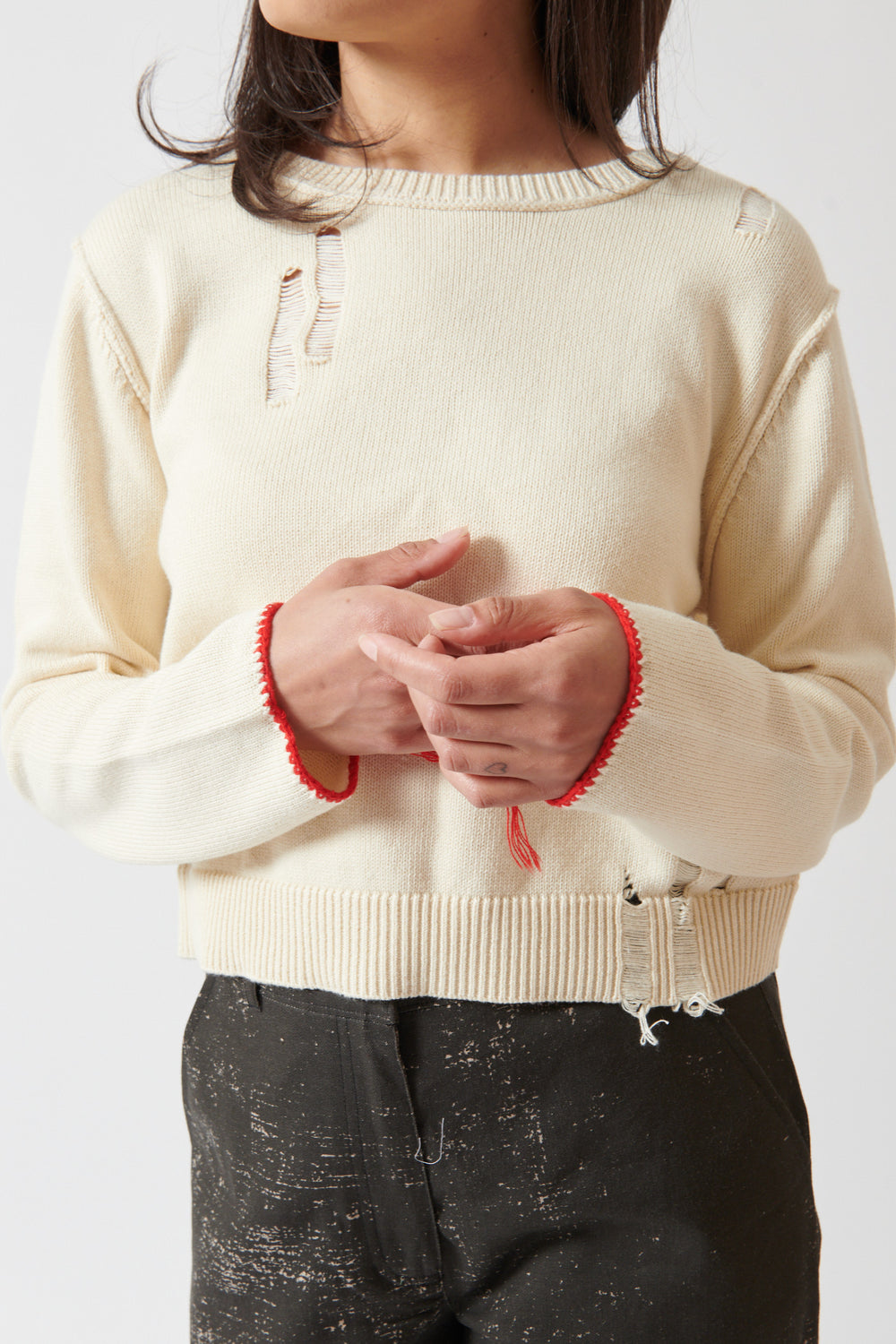Amanda wearing Raquel Allegra Clark Pullover front view