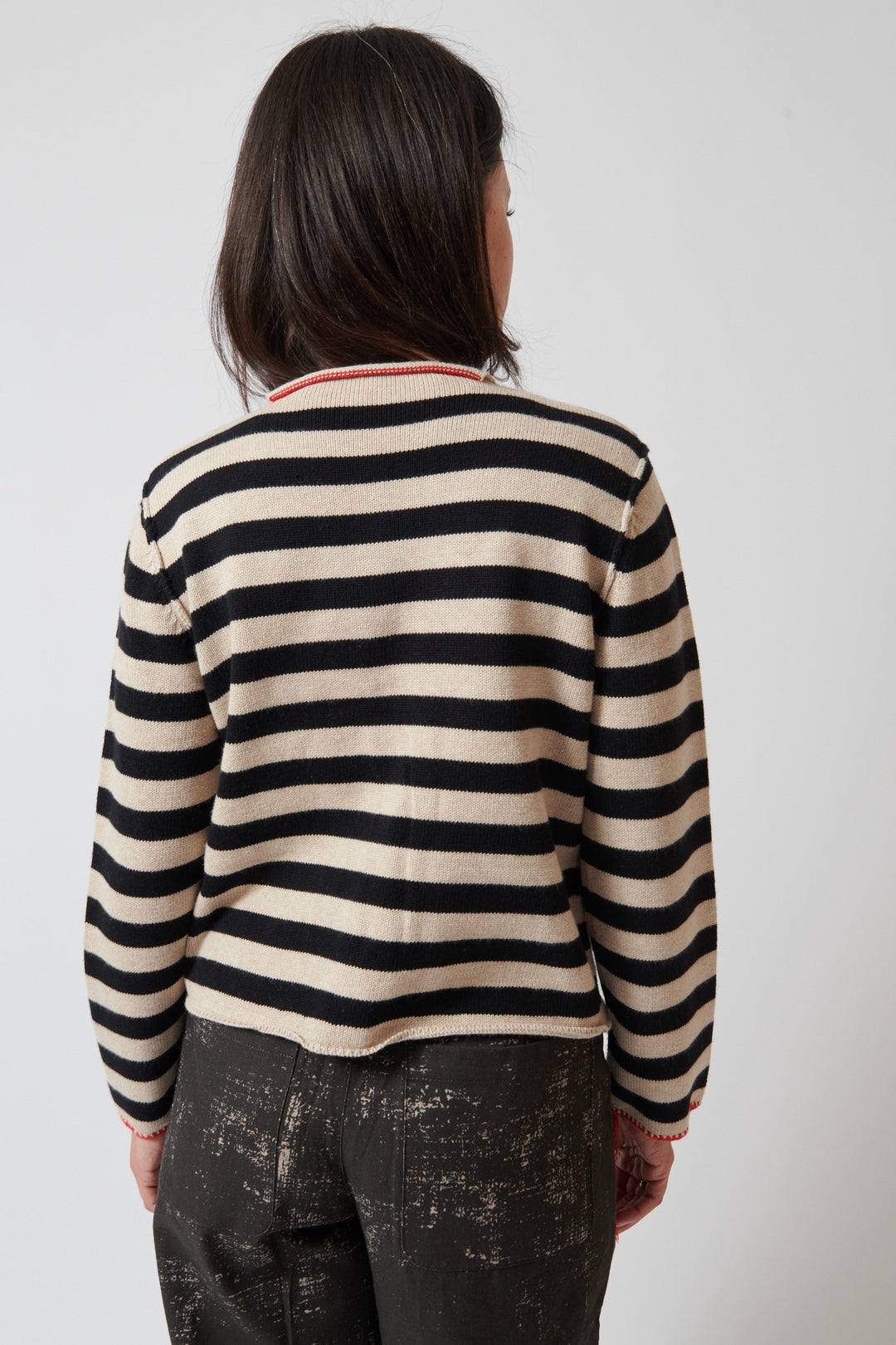 Amanda wearing Raquel Allegra Ferris Cardigan rear view