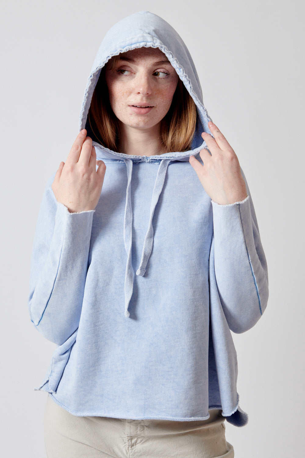 Waverly wearing Frank & Eileen Kane Capelet Hoodie front view