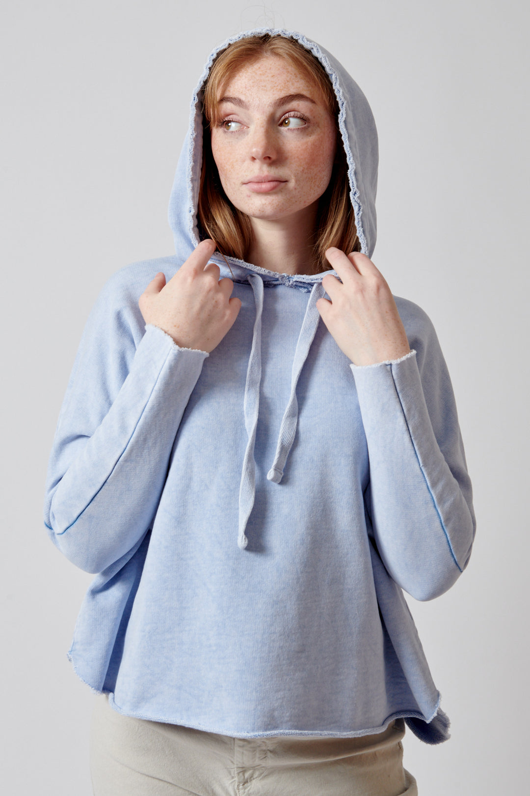 Waverly wearing Frank & Eileen Kane Capelet Hoodie front view