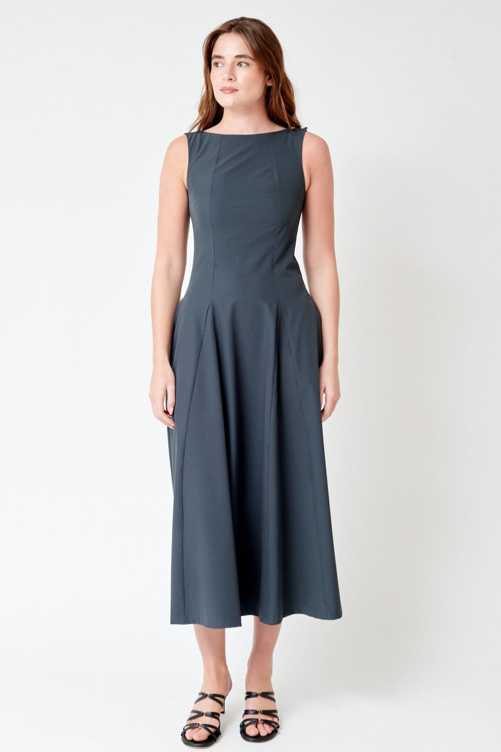 Julia wearing Herno Structured HD Nylon Dress front view