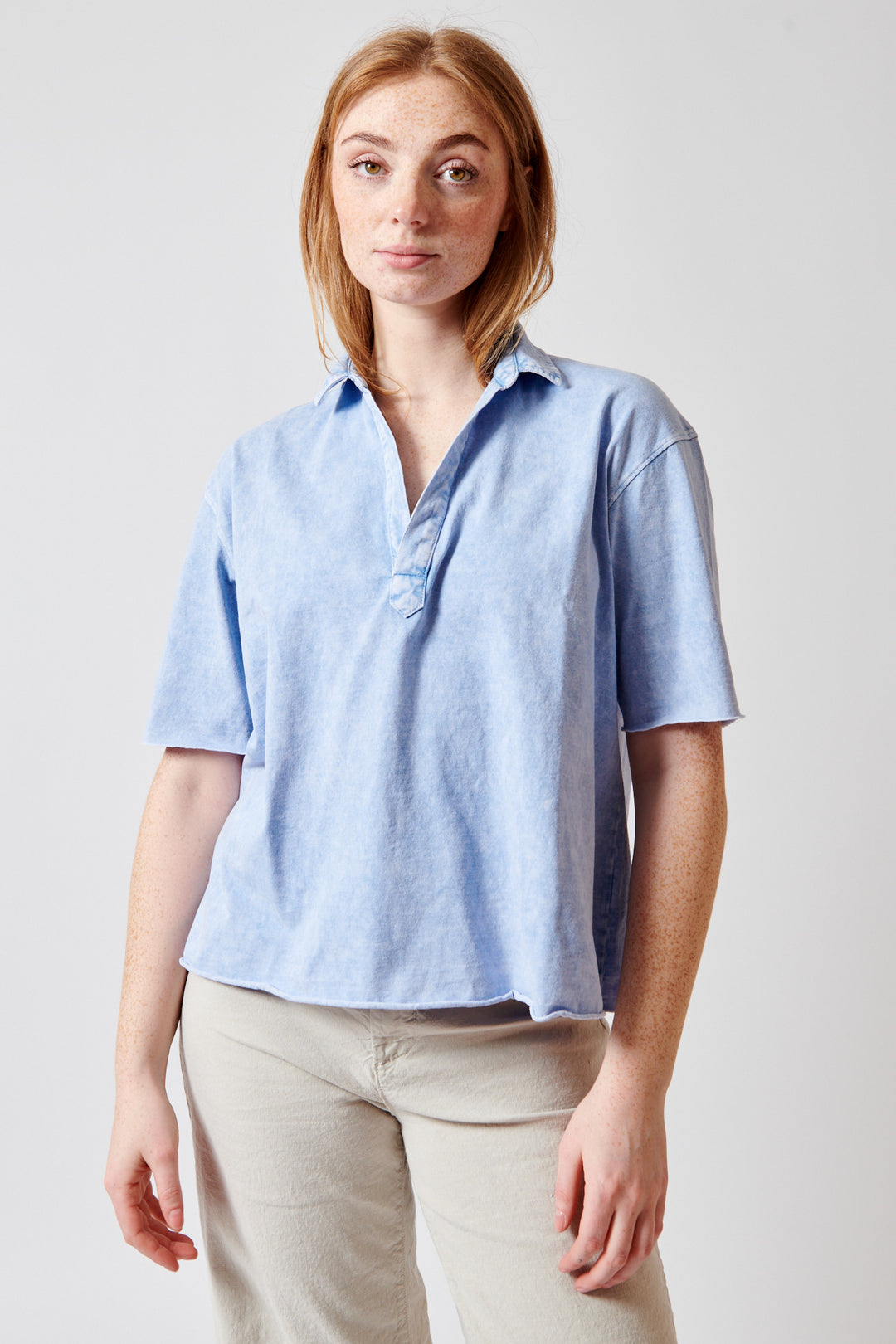 Waverly wearing Frank & Eileen Patty Popover Short Sleeve Henley front view