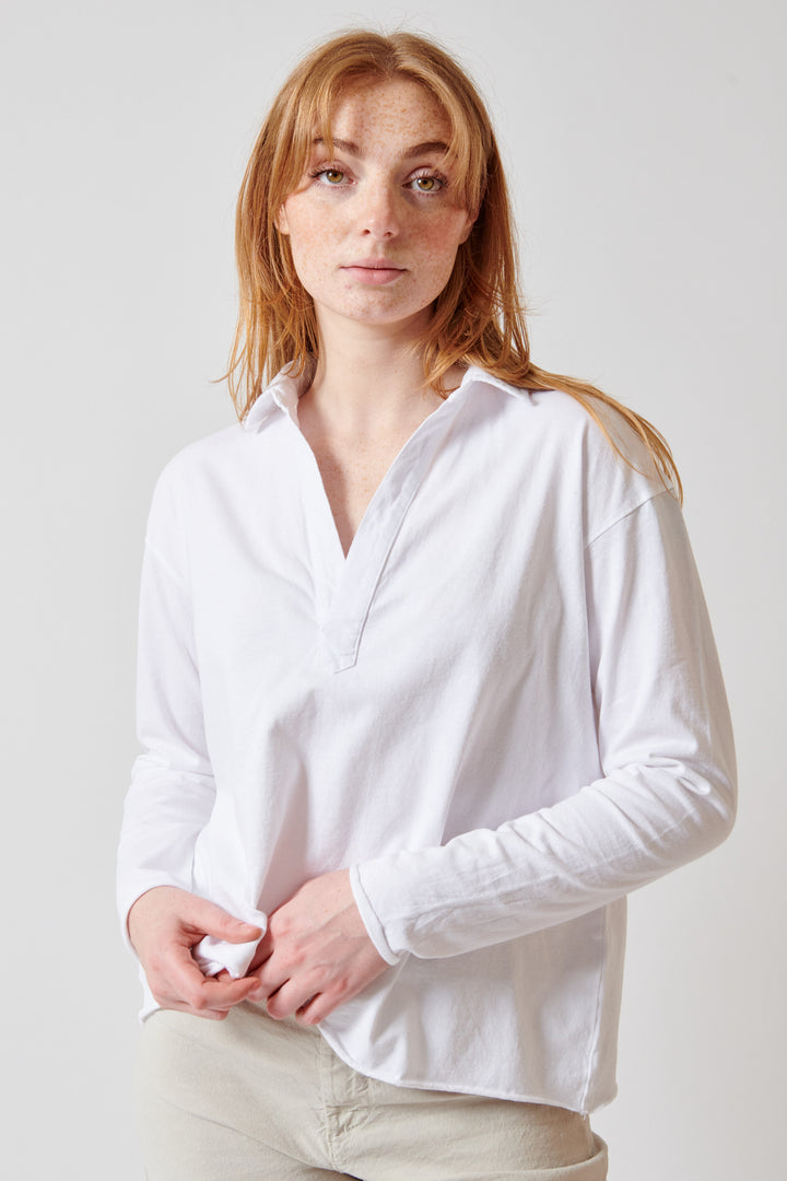 Waverly wearing Frank & Eileen Patrick Popover Henley Top front view