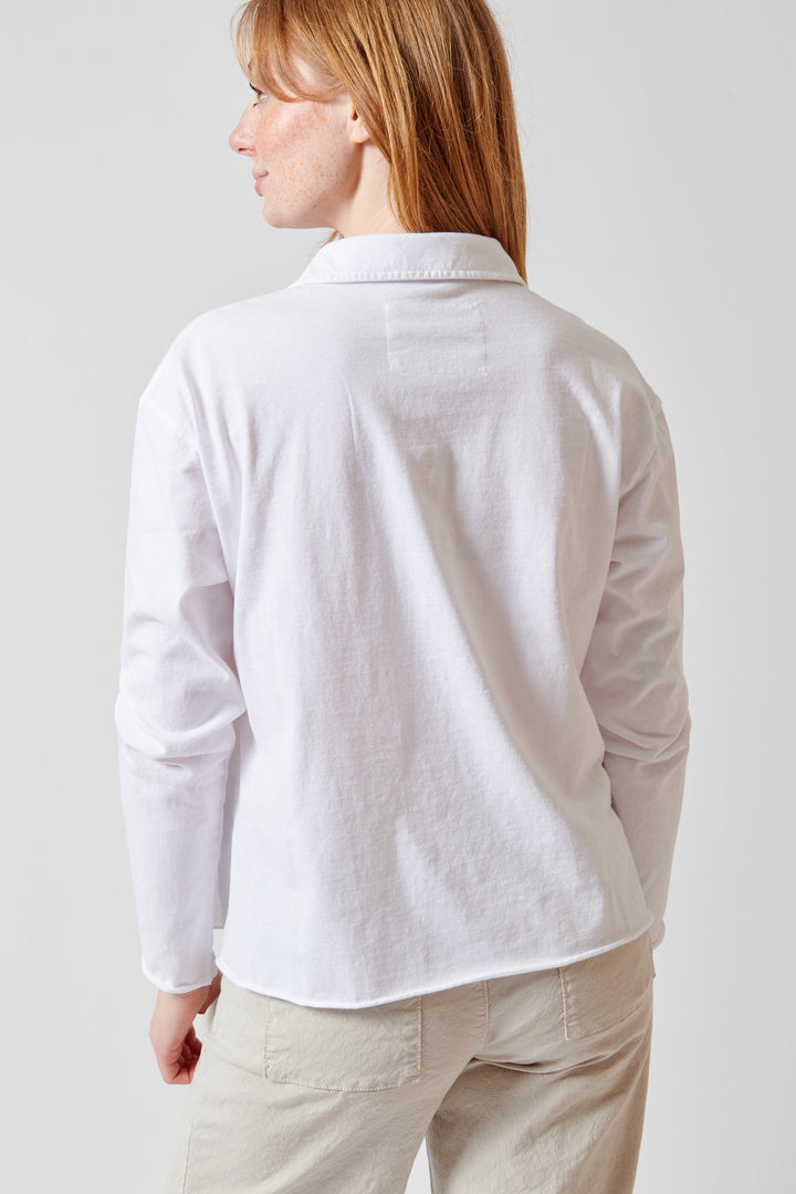 Waverly wearing Frank & Eileen Patrick Popover Henley Top rear view