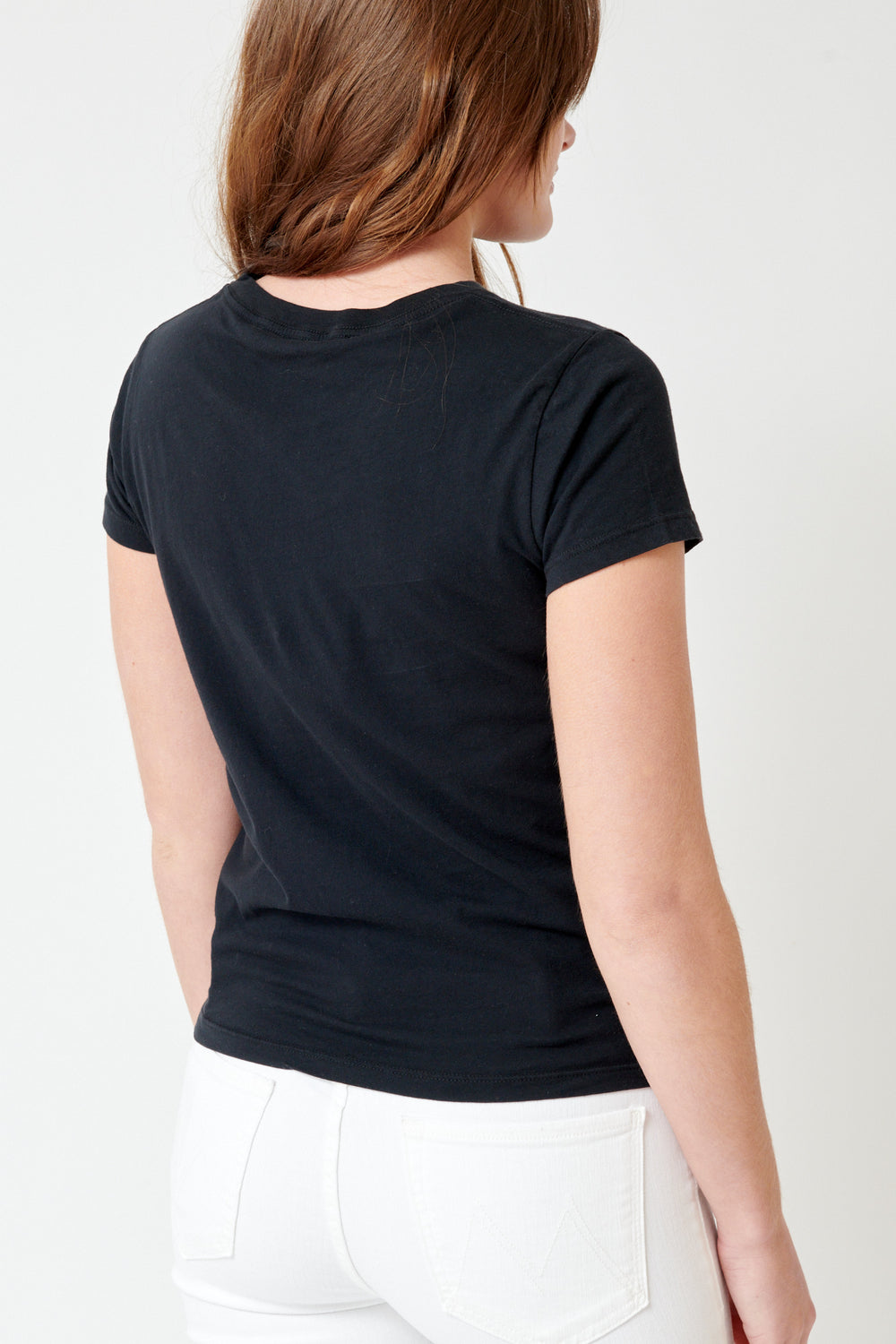 Julia wearing Mother Denim The Lil Goodie Goodie rear view