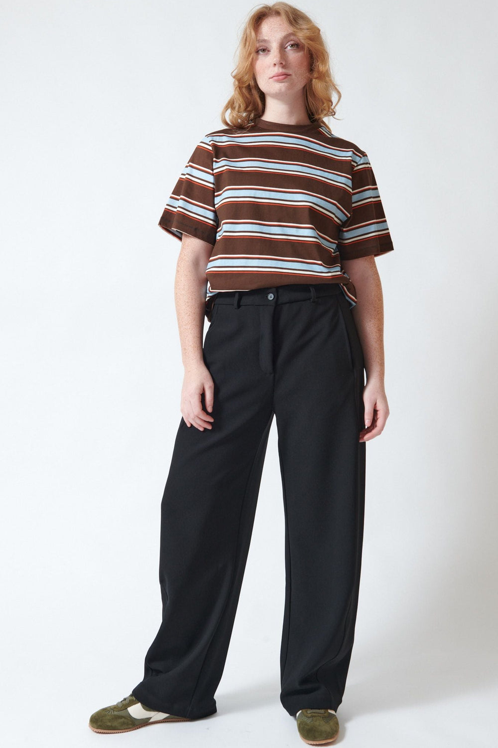 Waverly wearing Stine Goya Double Layer Crepe Sharp Pleat Pants front view