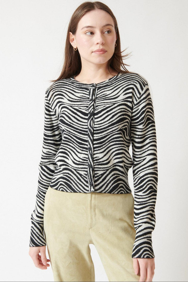 Angela wearing SPRWMN Baby Cardigan front view