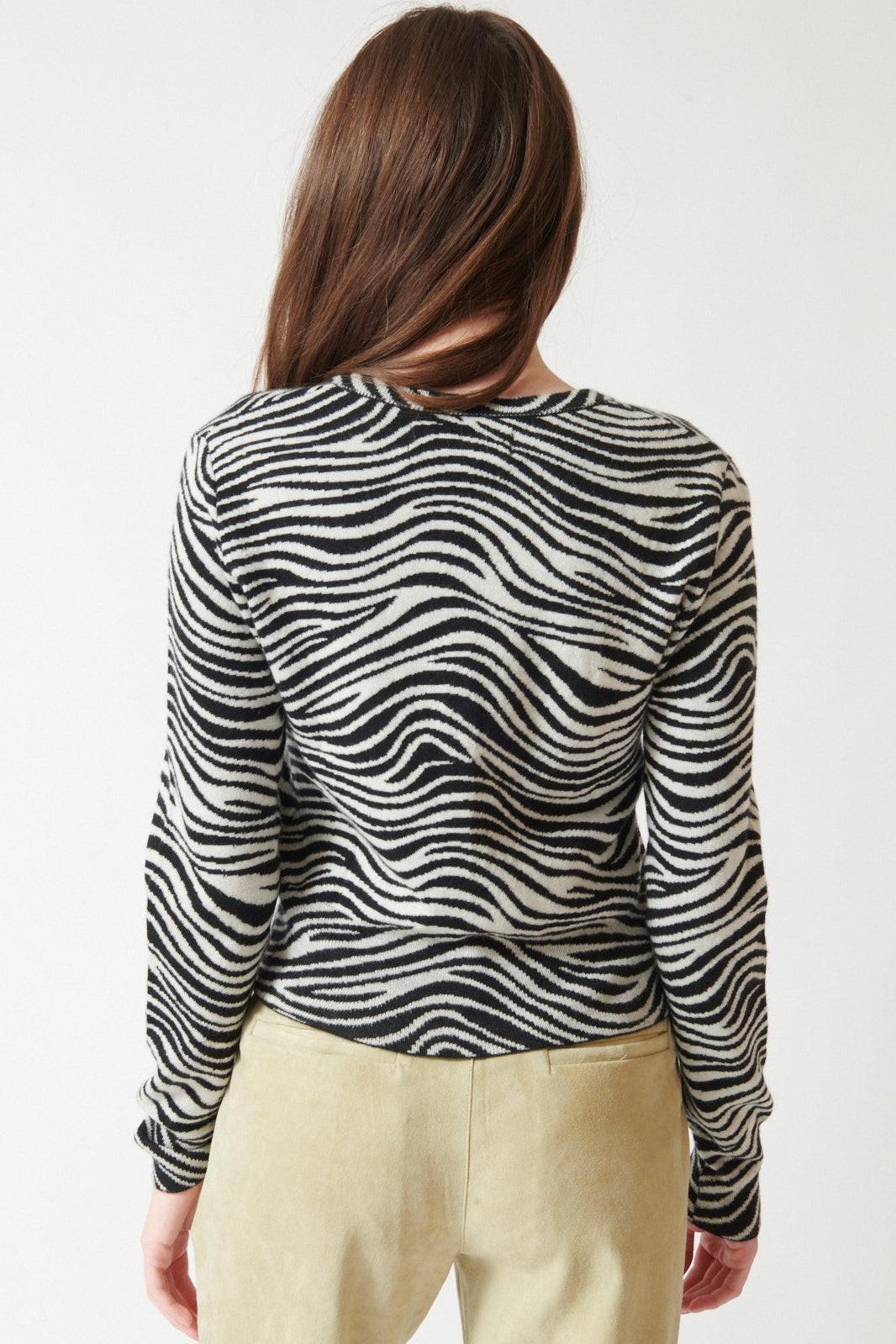 Angela wearing SPRWMN Baby Cardigan rear view