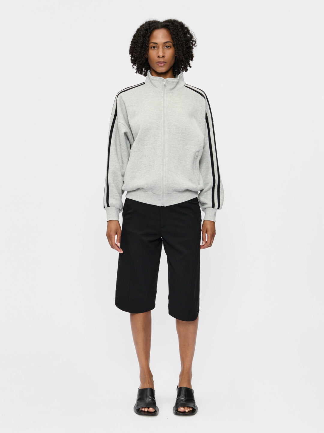 6397 Fleecy Track Zip Up in Iron — front