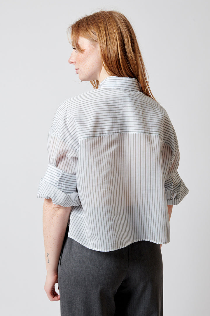 Waverly wearing TWP Next Ex Shirt rear view