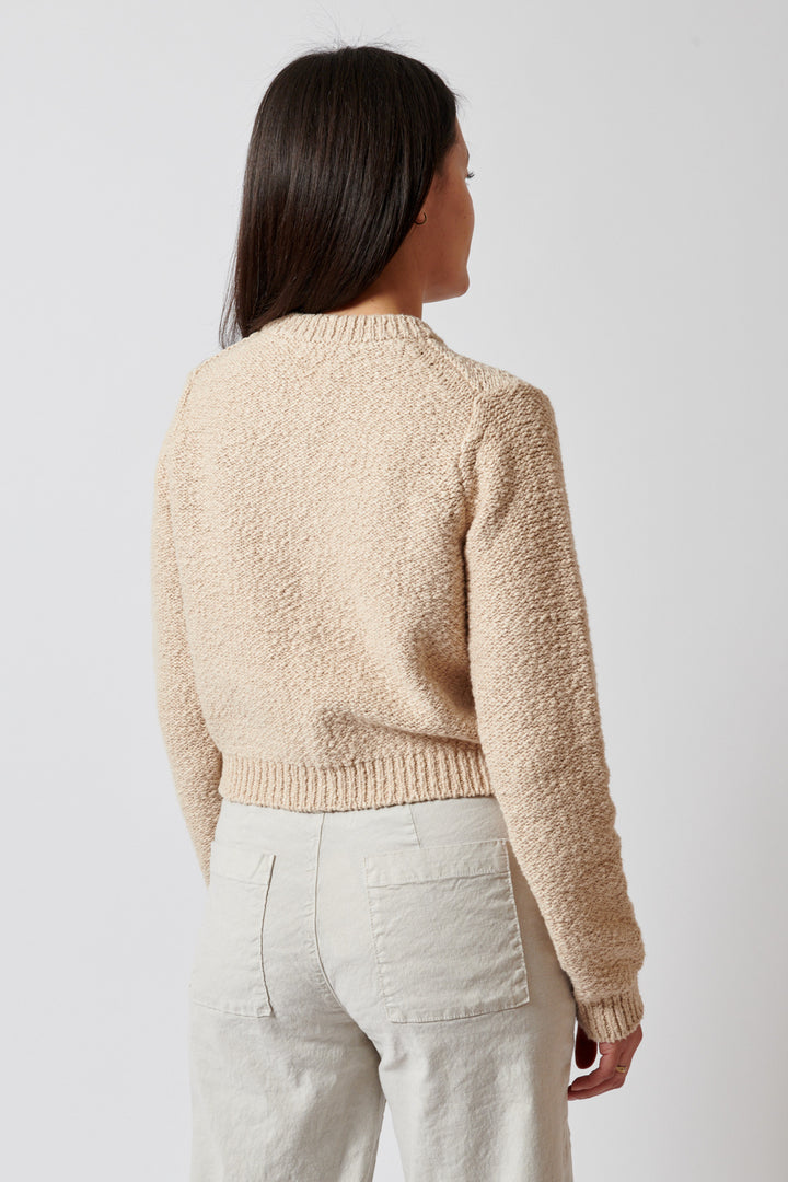 Amanda wearing White + Warren Cotton Slub Pocket Cardigan rear view