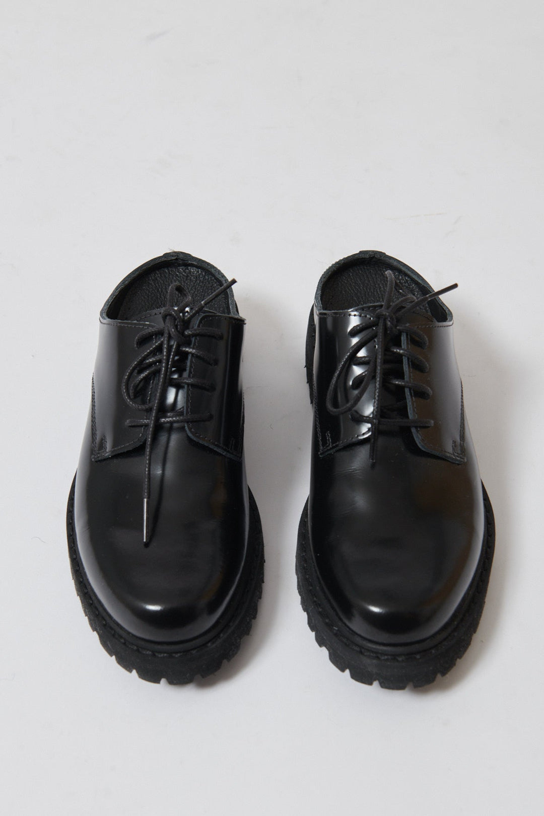 Flat lay of Sofie D'Hoore Fay Brushed Glossy Leather Derby Mule front view