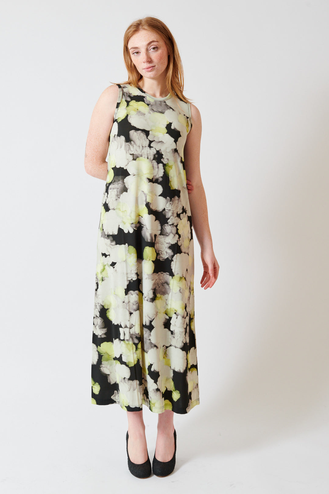 Waverly wearing Christian Wijnants Dalmanu Sleeveless Jersey Dress front view