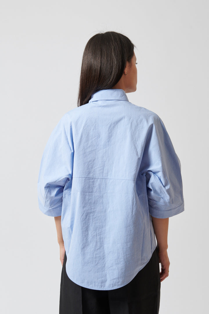 Amanda wearing Christian Wijnants Timila Short Sleeves Shirt rear view