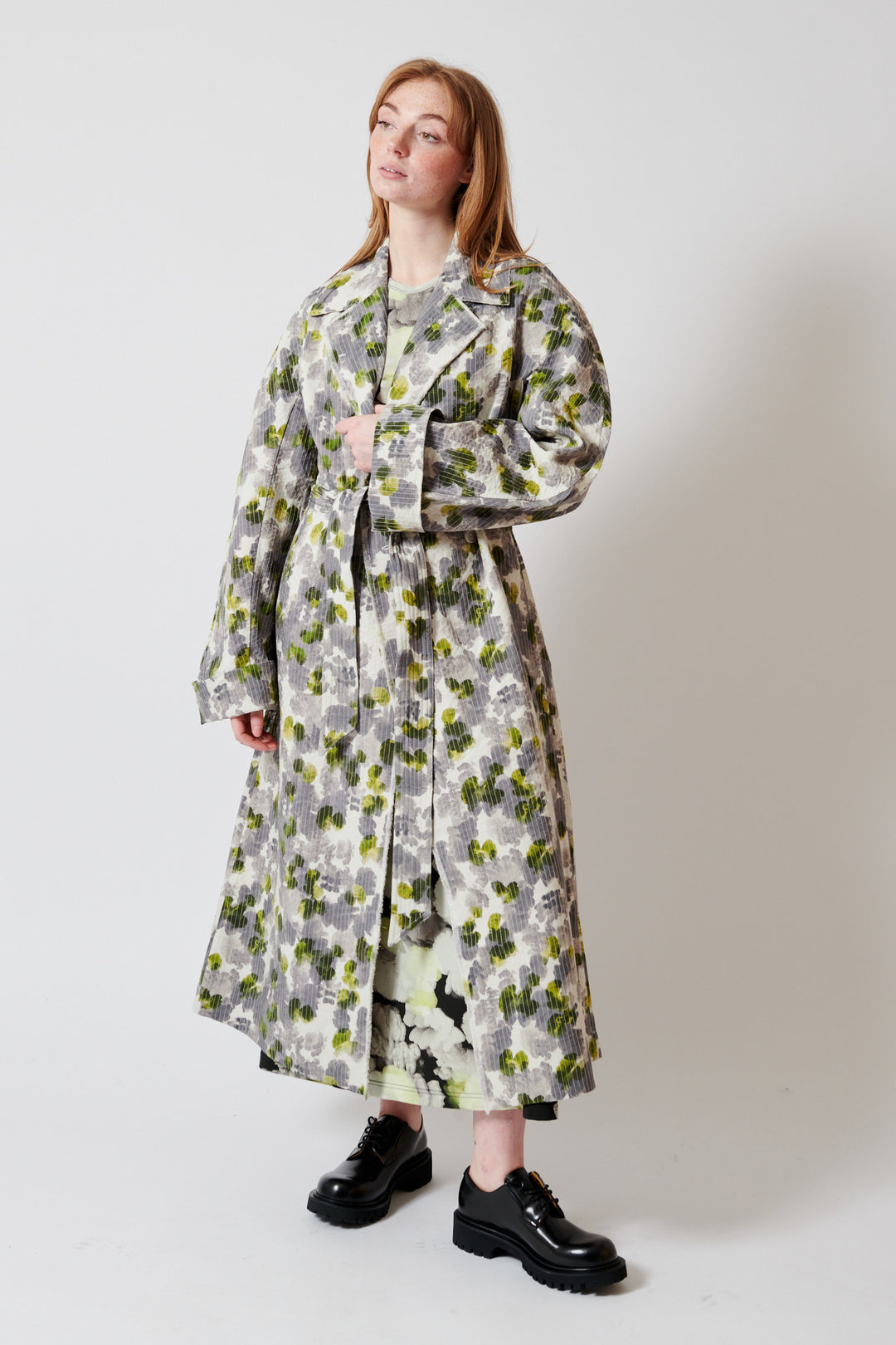 Waverly wearing Christian Wijnants Cumina Quilted Coat With Lapel Collar front view