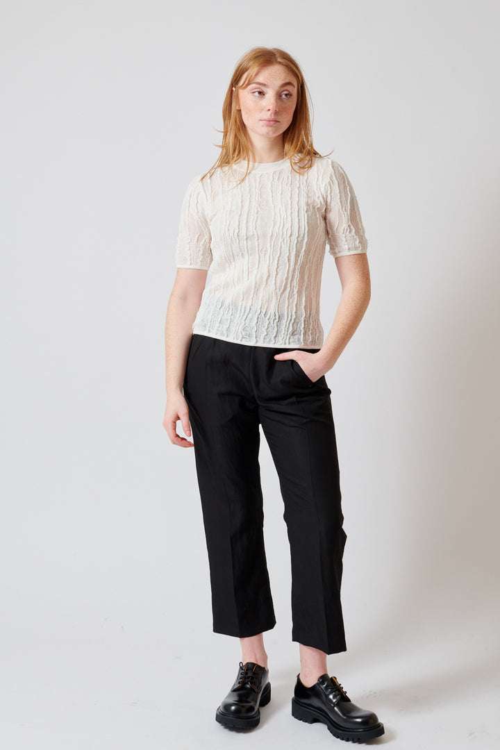 Waverly wearing Zero + Maria Cornejo Eko Para Drape Pant front view