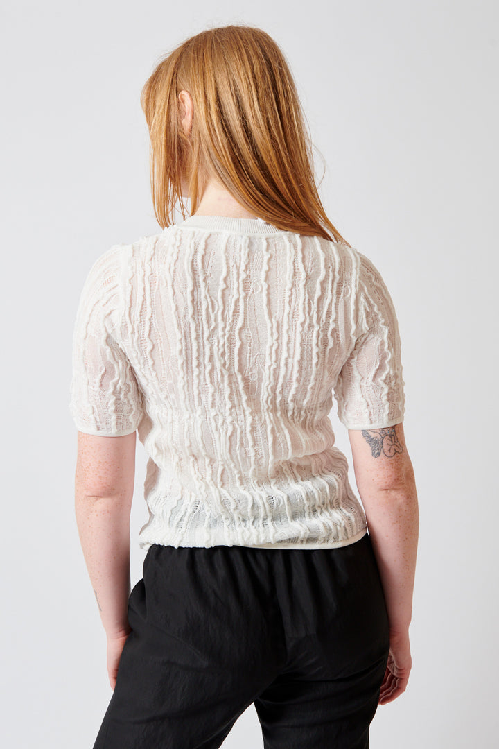 Waverly wearing Christian Wijnants Kibo Knitted Top With Short Sleeves In Textured Stitch rear view