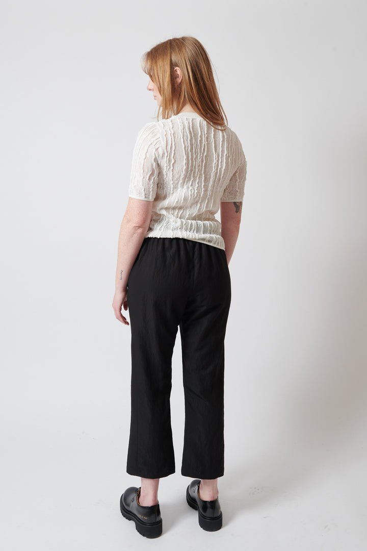 Waverly wearing Zero + Maria Cornejo Eko Para Drape Pant rear view