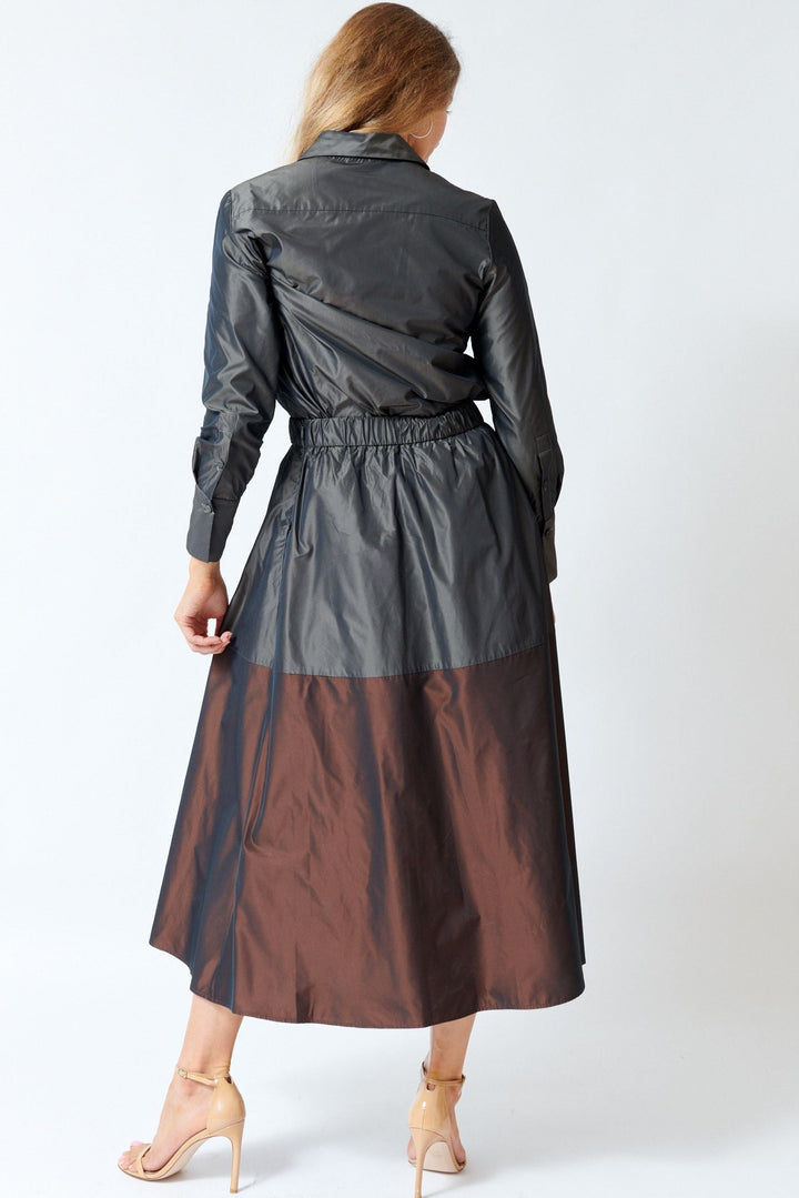 Mari wearing Rosso 35 Poly Taffeta Pam Skirt rear view
