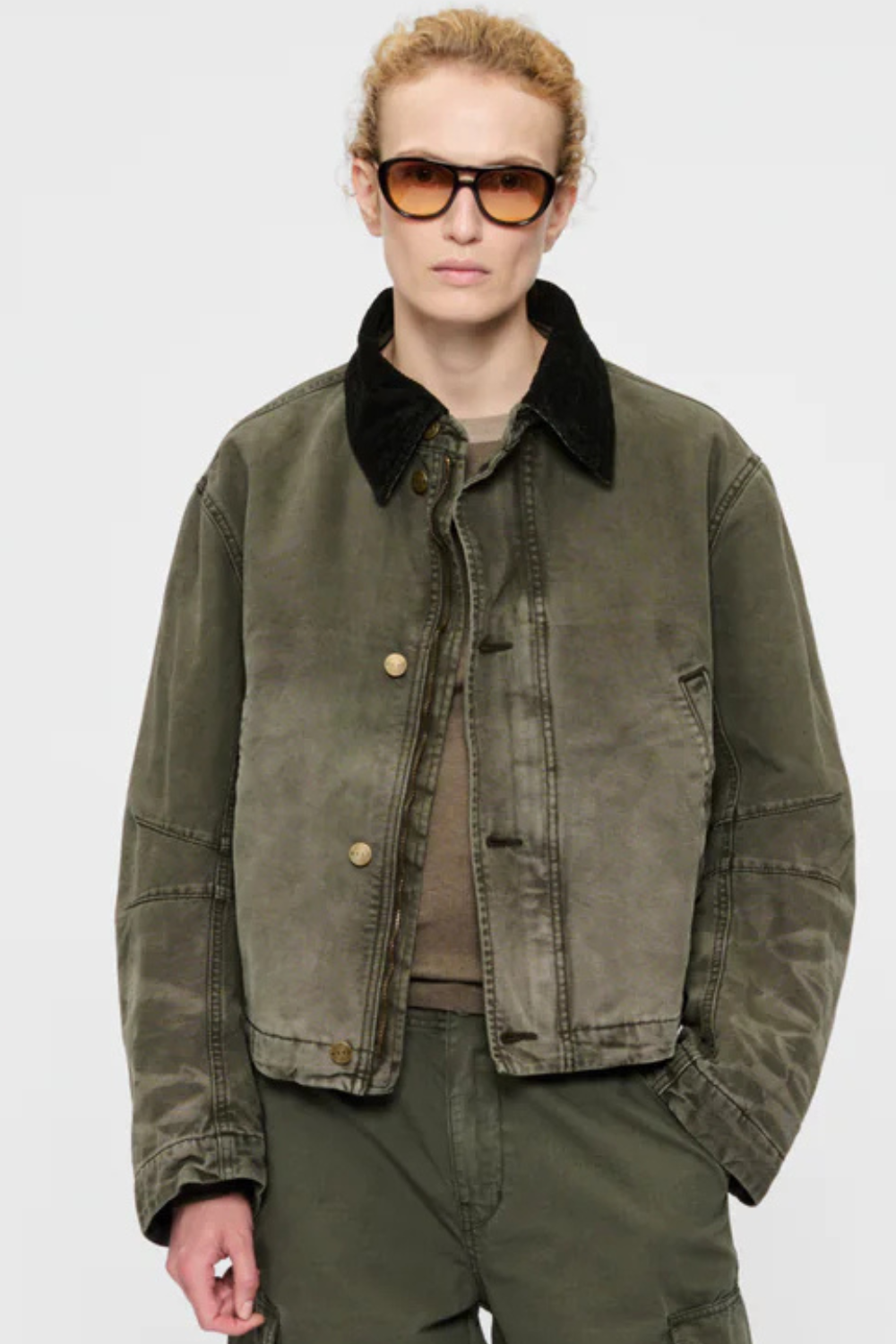 Model wearing 6397 Flight Jacket Army front view