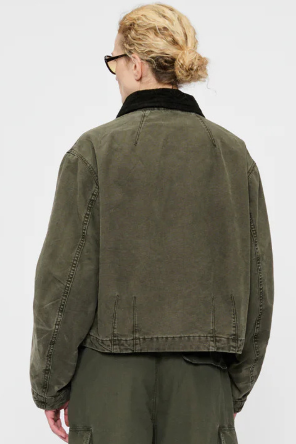 Model wearing 6397 Flight Jacket Army rear view