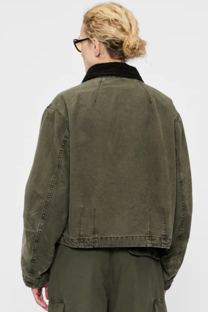 Model wearing 6397 Flight Jacket Army rear view