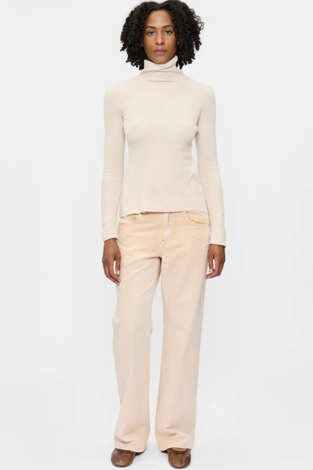 Model wearing 6397 Icon Pant Bisque front view