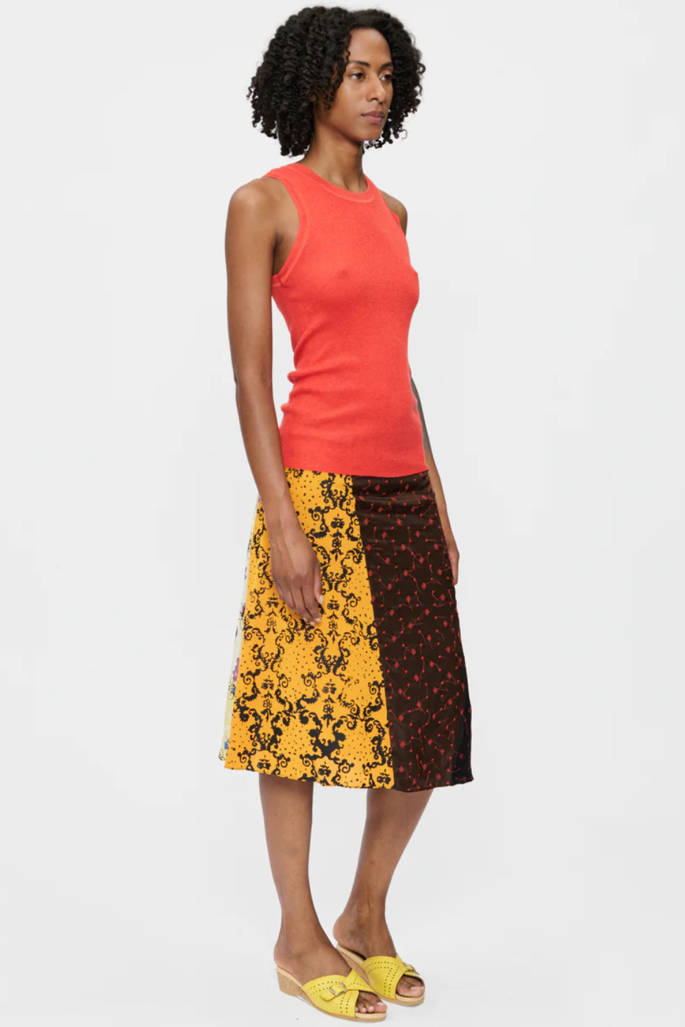 Model wearing 6397 Scraps Skirt front view