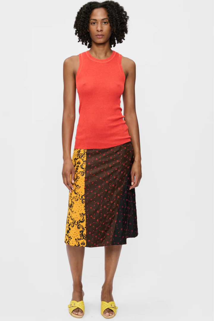 Model wearing 6397 Scraps Skirt front view