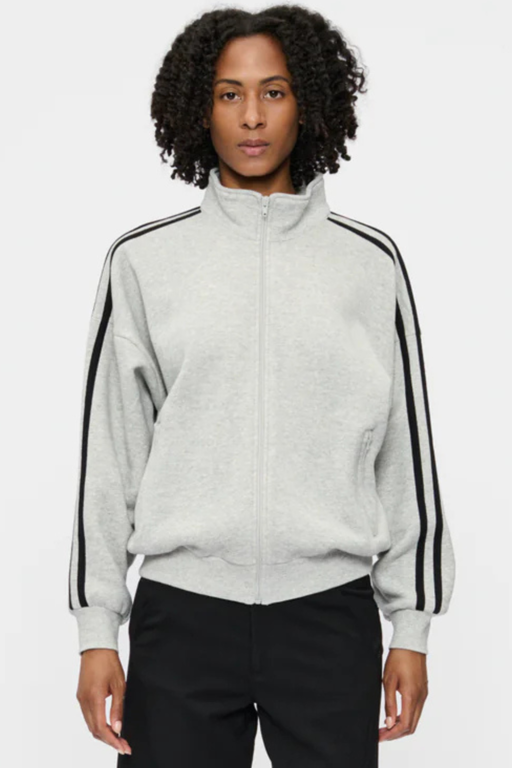 Model wearing 6397 Fleecy Track Zip Up front view