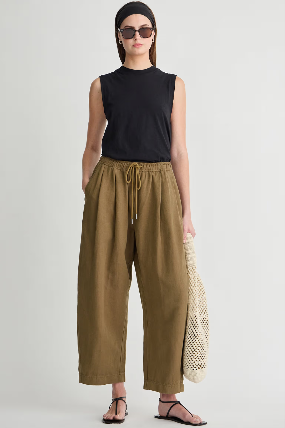 Model wearing Apiece Apart Everyday Pull On Pant front view