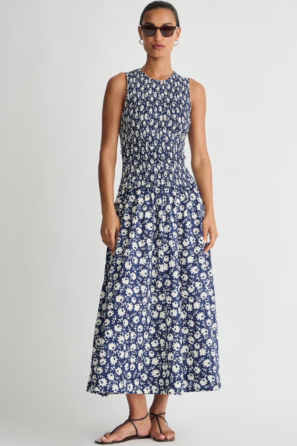 Apiece Apart Siempre Tank Maxi in Navy Floral Stamp