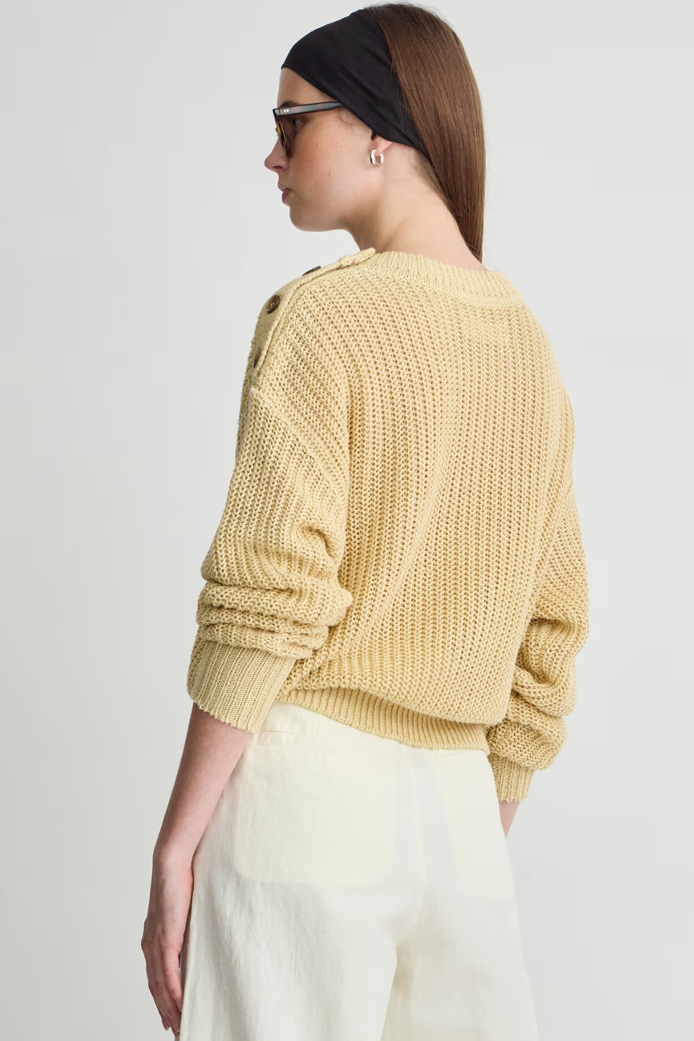 Model wearing Apiece Apart Weekend Crew rear view