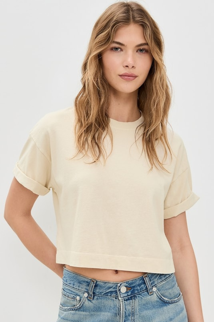 Model wearing ASKK NY Cuff Tee front view