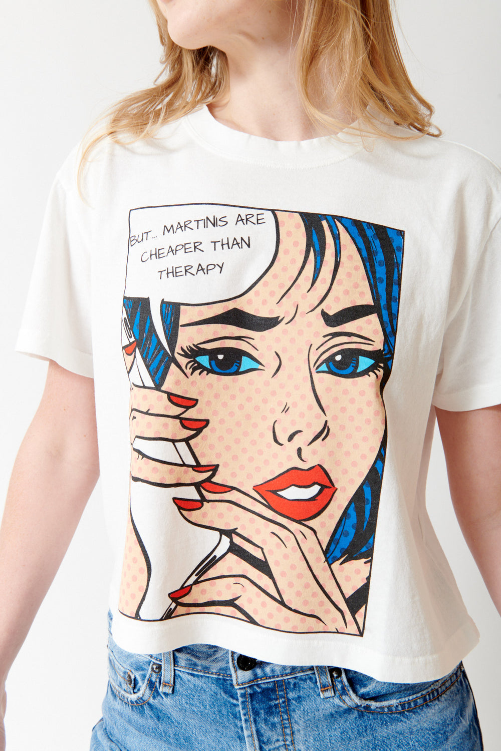 Madi wearing ASKK NY Shrunken Boy Tee front/detail view
