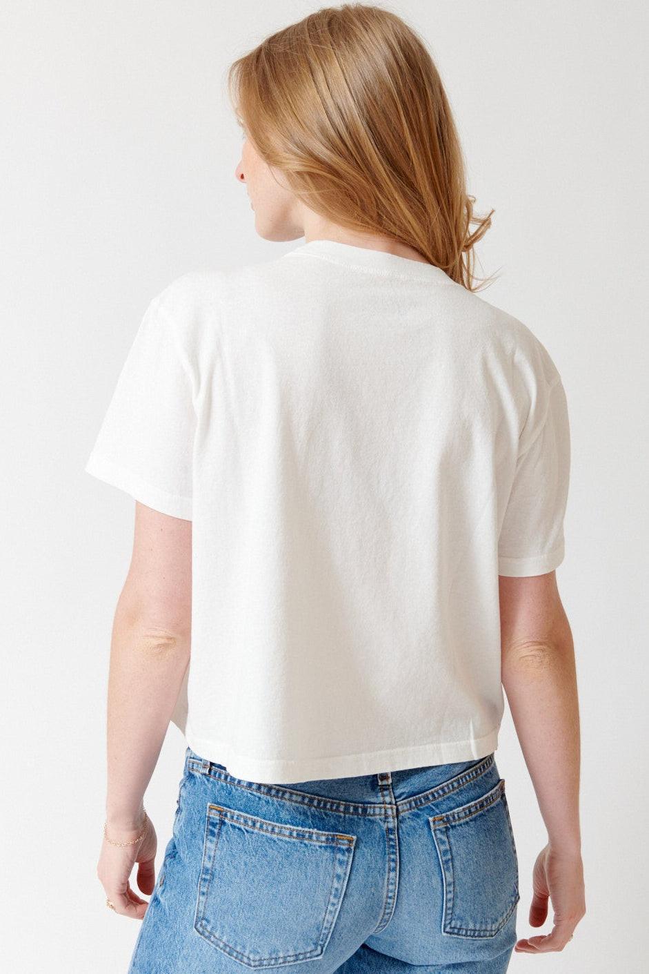 Madi wearing ASKK NY Shrunken Boy Tee rear view