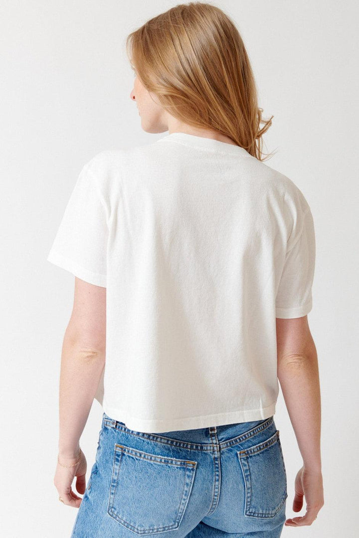 Madi wearing ASKK NY Shrunken Boy Tee rear view