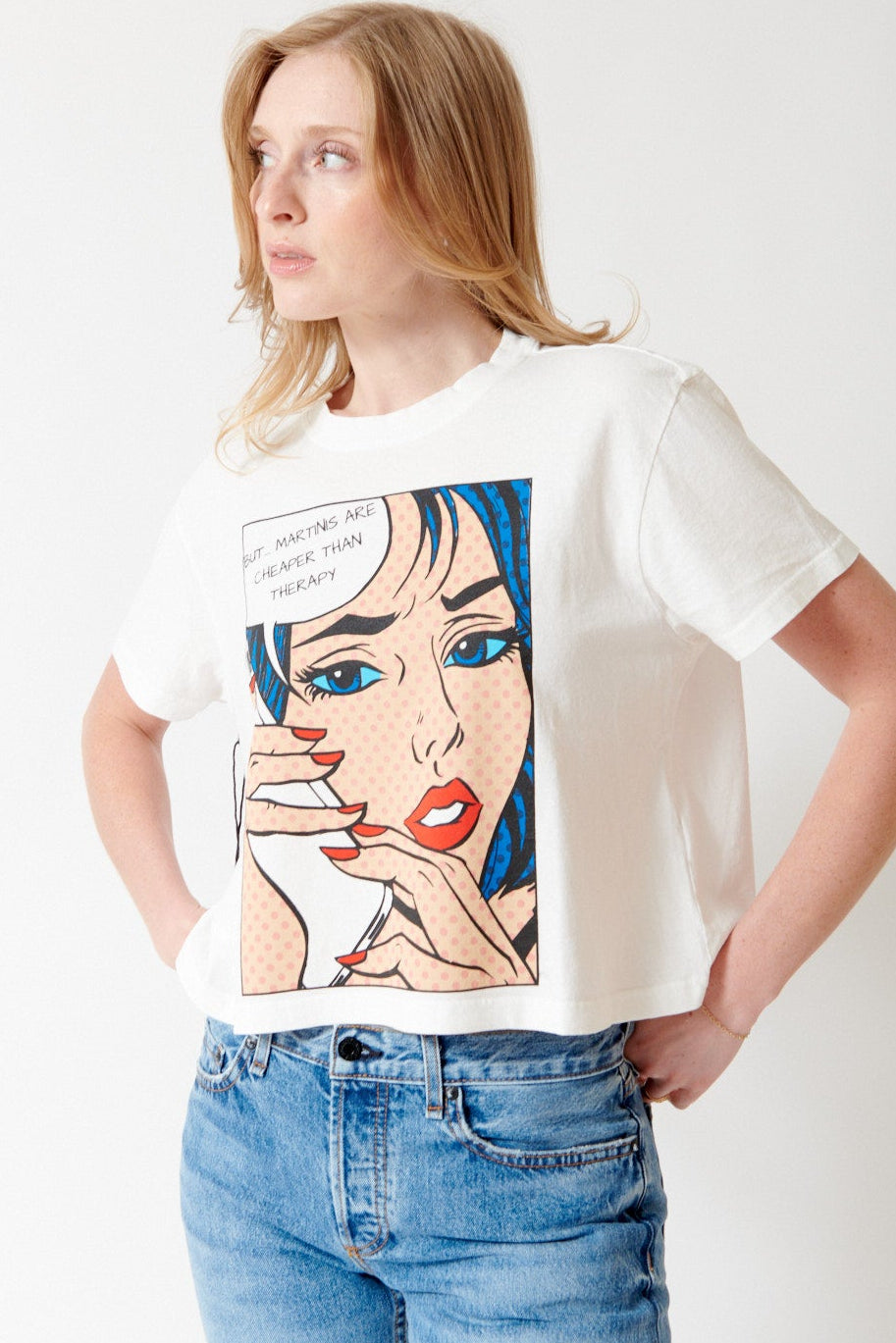 Madi wearing ASKK NY Shrunken Boy Tee front view