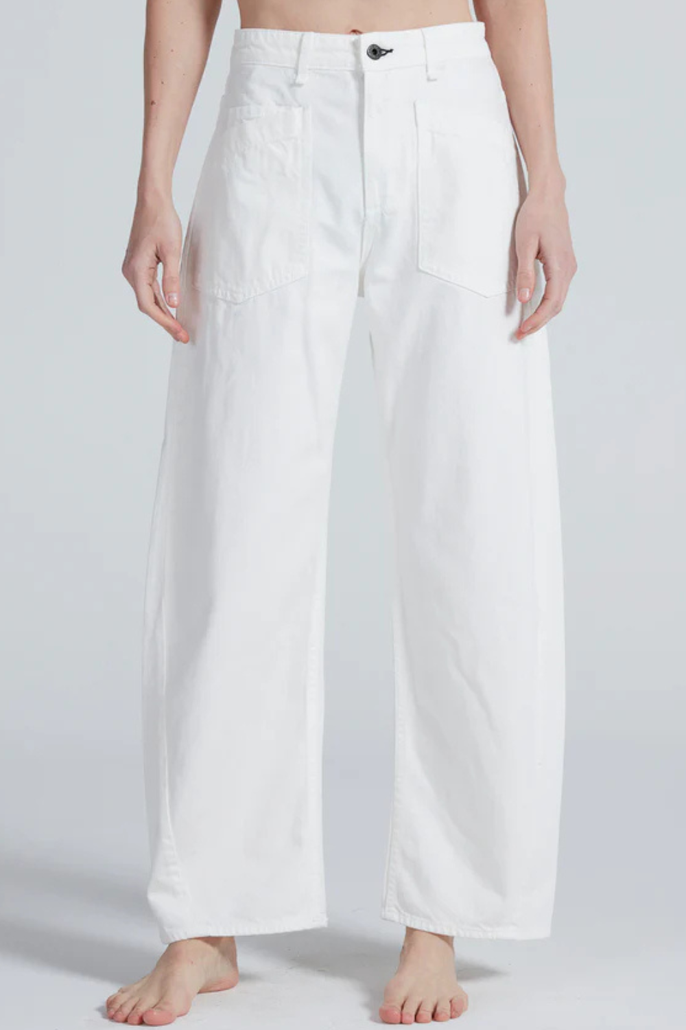 Model wearing ASKK NY Twisted Barrel Pant front view