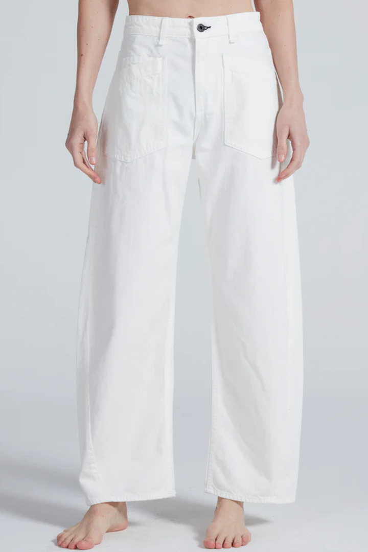 Model wearing ASKK NY Twisted Barrel Pant front view