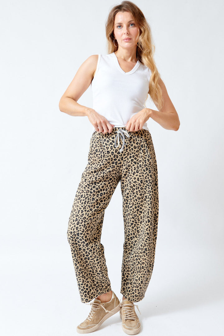 Mari wearing ASKK NY Cancun Sweatpant Leopard front view
