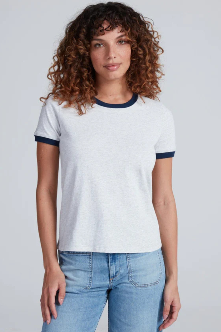 Model wearing ASKK NY Classic Ringer Tee front view