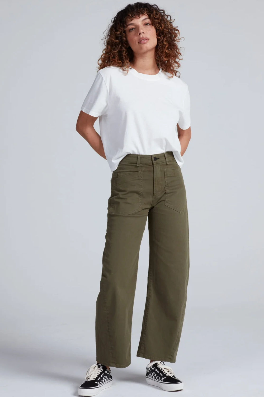 Model wearing ASKK NY Twisted Barrel Pant front view