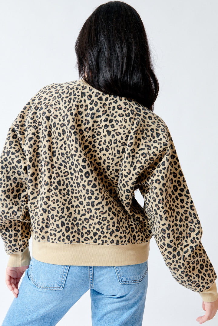 Lilly wearing ASKK NY Wooster Sweatshirt Leopard rear view