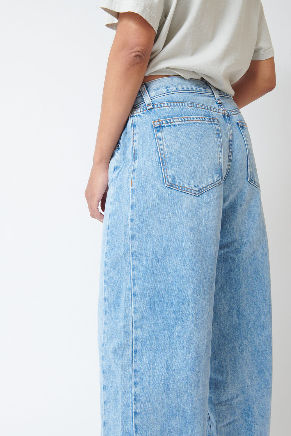 Amanda wearing ASKK NY The Sloop Jean rear detail view
