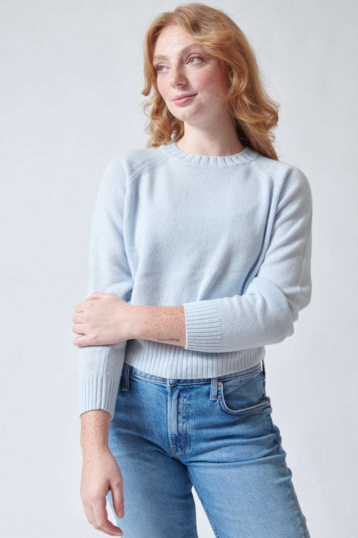 Model wearing Allude Full Sleeve Eugenie Sweater Daylight Shimmer front view