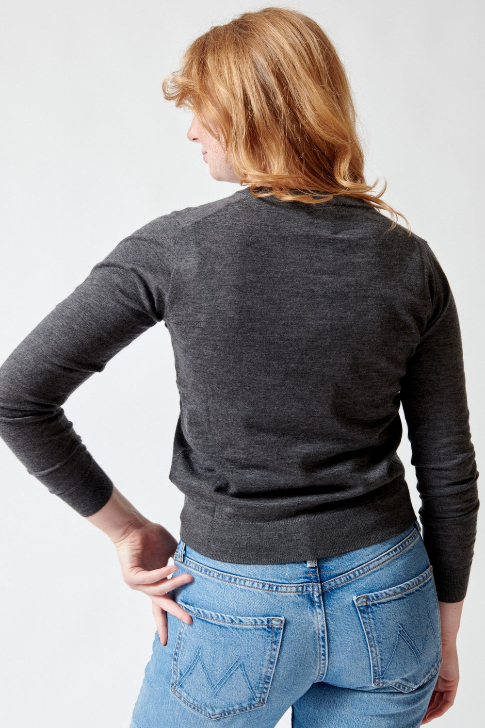 Model wearing Allude Full Sleeve Patty Sweater rear view