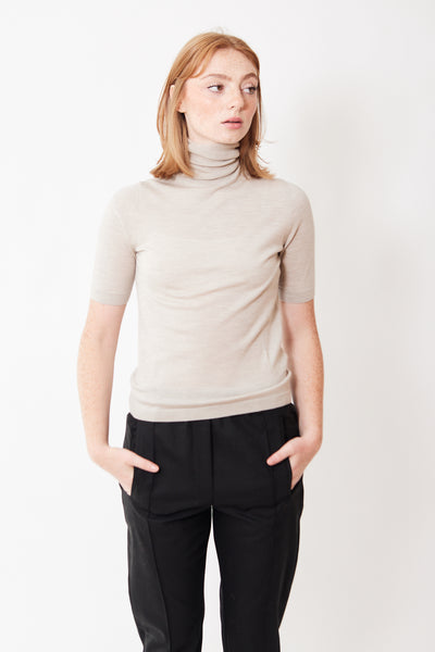 Front view Allude Short Sleeved Virgin Wool Turtleneck Sweater