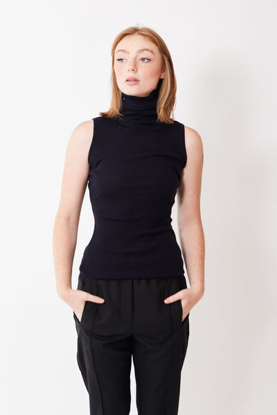 Front view of Allude Sleeveless Ribbed Virgin Wool Turtleneck